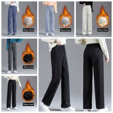Femme Jean Jeans Pantalon Polaire Doublé Taille Haute Jambe Large Desseré Chaud