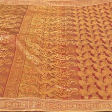 Tissu ancien sari culturel tissé en soie sari indien rouge sanscrit 5 yards