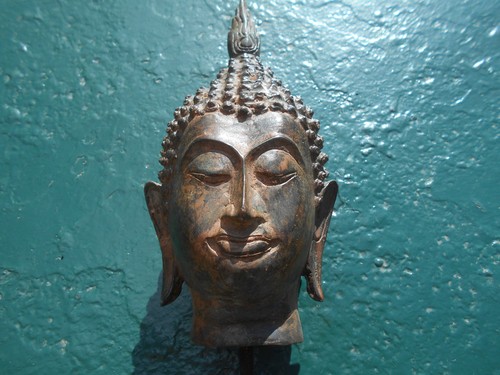 Tête bouddha bronze - tête, ancien