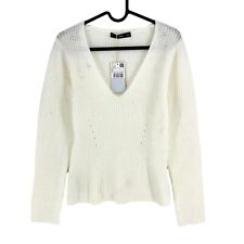 Mango MNG Femmes Pull À Col En V Blanc Taille M