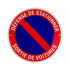 Plaque emaillée DÉFENSE DE STATIONNER SORTIE DE VOITURES ⌀ 20 cm Panneau