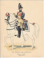 GENDARMERIE ROYALE DES DEPARTEMENTS.GENDARME A CHEVAL.GRANDE TENUE 1824.REF 6585