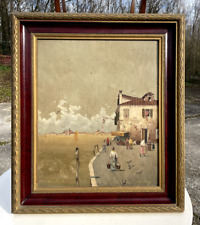 Tableau ancien 1897 / signé / cadre bon état . " Bord de plage vers Marseille "