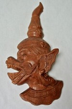 Vintage Thai Ramakien Head Carved Wood Wall Decoration