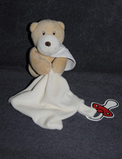 🍀Doudou Ours DMC Bavoir à Broder Blanc Mouchoir Attache Tétine Peluche 18 Cm