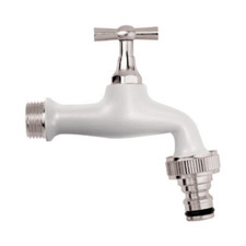 Schläfer Robinet de jardin réglable 1/2 blanc avec prise automatique pour tuyau