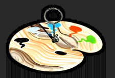 VALLAURIS (attr.) — Plateau à fromage en faïence, faux-bois, palette de peintre.