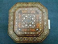 ancienne boîte coffret octogonale en marqueterie nacre etc