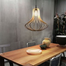 Luminaire Suspendu Holzleuchte Lampe Courbé Bois Naturel Noir Lamellenstil E27