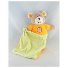 Doudou ours orange vert