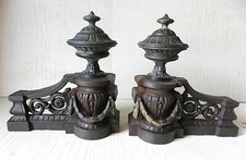 Paire de Chenets  Style Louis XVI Bronze & Fonte XIXe *Devant de Cheminée Ancien