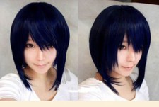Japon Anime Court Cosplay Bleu Foncé Mix Noir Cos Perruque