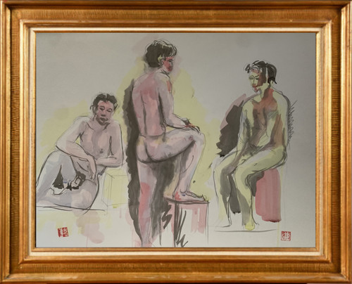 Grande aquarelle originale nus - grande,