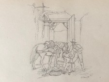 Cavalier crayon anonyme vers 1875 Cheval Chevaux