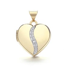 9ct or Fantaisie Diamant Ensemble Coeur Forme Médaillon