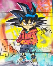 Tableau street art sur bois "Goku Streetwear" par Caronart