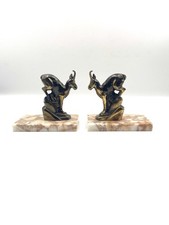 Paire De Serre Livres Art Deco Chamois Régule Et Marbre Ancien Bon État