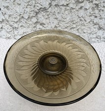 Grande Coupe Cebtre de table Art Deco Plateau Verre Fume Pied