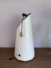 Ancien Seau à Charbon en Tôle émaillée Blanc - Porte Parapluie Vintage – H46,5cm