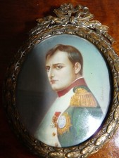 Superbe ancien Tableau miniature peinte portrait Napoléon Bonaparte Empereur 19è