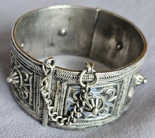 Bracelet manchette ethnique kabyle berbère argent massif et restes émail - MAROC