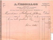 FACTURE  1913 MEDAILLES