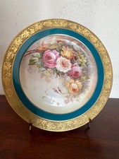 Assiette porcelaine, décor roses et dorure, Paroutaud Limoges