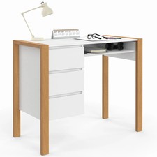 Bureau scandinave HUGO avec 3 tiroirs et niche blanc et bois