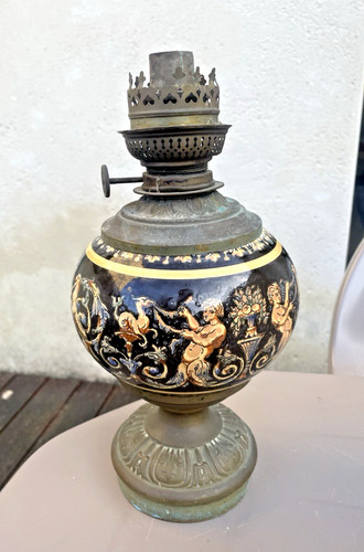 Lampe pétrole faience - lampe,