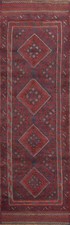 Tapis Couloir Balouch Afghan Rouge/ Bleu 2x8 Géométrique En Laine Noué À La Main