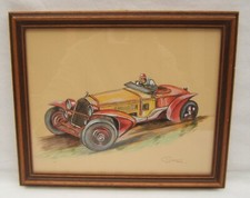 ancienne rare gouache GEO HAM signé voiture de course circuit Amilcar Bugatti 