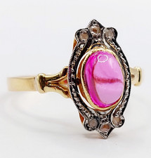 Bague marquise style art nouveau or 18k cabochon rubis et diamants taille rose