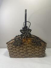 Panier en Osier avec Anse et Décor Feuilles de vigne en Fer Forgé Charme Vintage