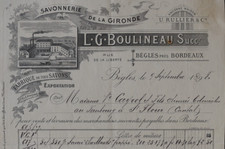 Facture BEGLES BORDEAUX 1898 Savonnerie de la Gironde Savon BOULINEAU 93