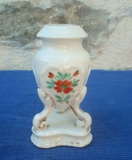 V72 Petit Vase ancien Porcelaine de Paris XIX Tripode Décor Fleurs Miniature
