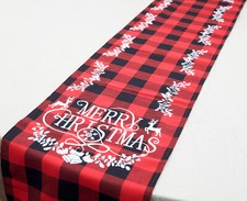 Nappe De Table Tartan Rouge/Noir Joyeux Noël Festif Hiver Décor De Maison