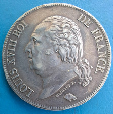 Louis XVIII , écu de 5 francs argent 1824 W Lille