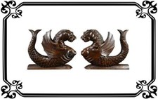 Gorgeous Pair French Carved Wood Griffins Cabinet Supports - Antique Chimera