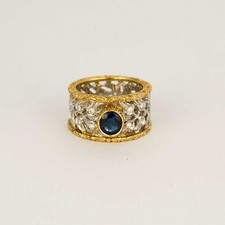 BUCCELLATI - Bague bandeau ciselée et ajourée à motif de dentelle en or jaune, b