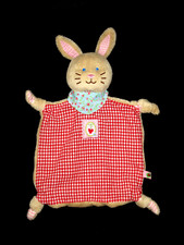 Doudou plat Lapin beige vichy rouge foulard bleu coeur Die Spiegelburg Babyglück