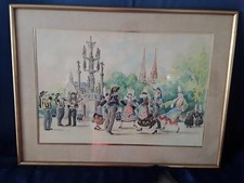 TABLEAU AQUARELLE SCENE DANSE BRETONNE DE CHARLES BOSSU BRETAGNE