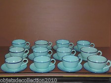 *12 TASSES et SOUS TASSES Céramique  HENRIOT QUIMPER   Bleu Craquelé ART DECO 