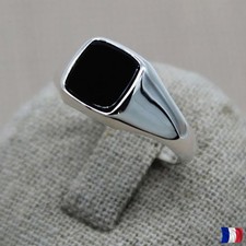 Bague Chevalière Argent 925 Onyx Noir Carré – Homme/Femme Tailles 50–70 Écrin