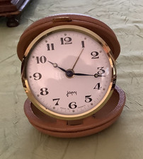Réveil de voyage JAPY rond cuir gold années 69/70 TBE fonctionne