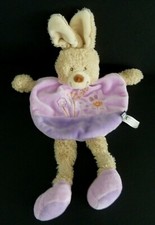 *. DOUDOU PLAT ARRONDI TEX BABY LAPIN rose mauve fleur orange pattes - TTBE