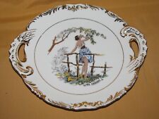 Plat à gâteaux porcelaine Limoges début XXème à décor de jeune femme les cerises