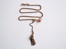 Chaîne De Montre Antique Pendentif À Frange Griffe Corail Boule 10,8 G/31,5 CM