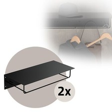 2x Portemanteau mural avec étagère barre de penderie porte-chapeaux métal noir