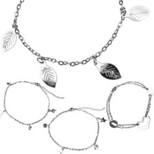 Chic Inox Bracelets Breloque Avec Remorque Pierre Scintillante Feuille Coeur