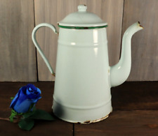 Ancienne Cafétière Émaillée en Tôle Émaillé Bleu Clair et Verte